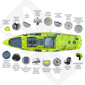 Pedal Pro Fish - 3.9m Pedal-Powered Fishing Kayak w/ MaxDrive 360.