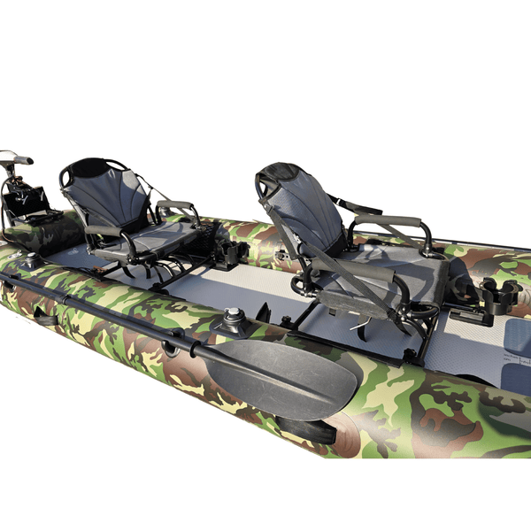 Air Glide Angler Pro 14 tandem inflatable fishing kayak by Bay Sports swivel seats