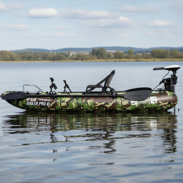 Air Glide Angler Pro 10 inflatable fishing kayak (side view)
