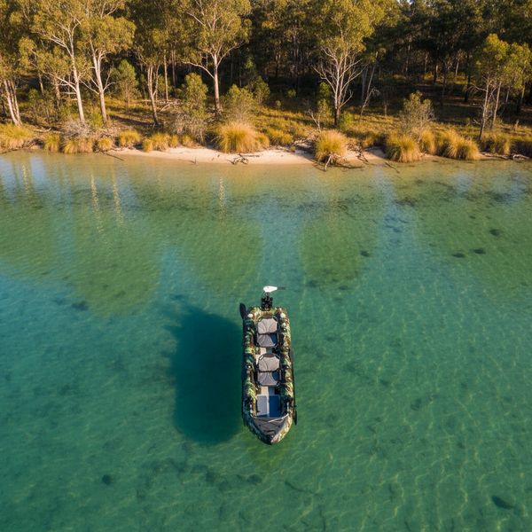 Air Glide Angler Pro 14 inflatable fishing kayak aerial view