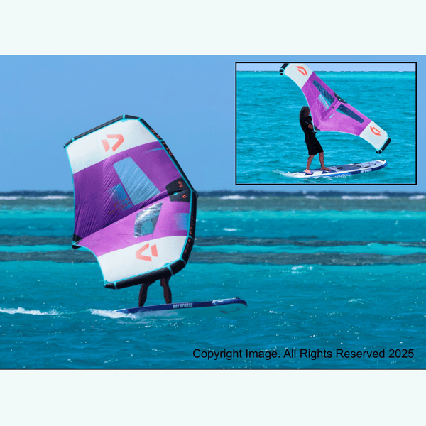 surfing an Inflatable Stand Up Paddle Board with wing foil