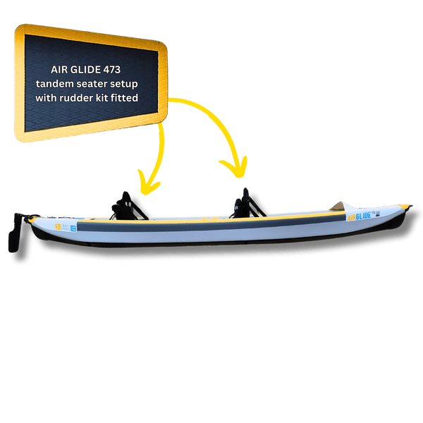 Air Glide 473 tandem inflatable kayak with rudder fitted