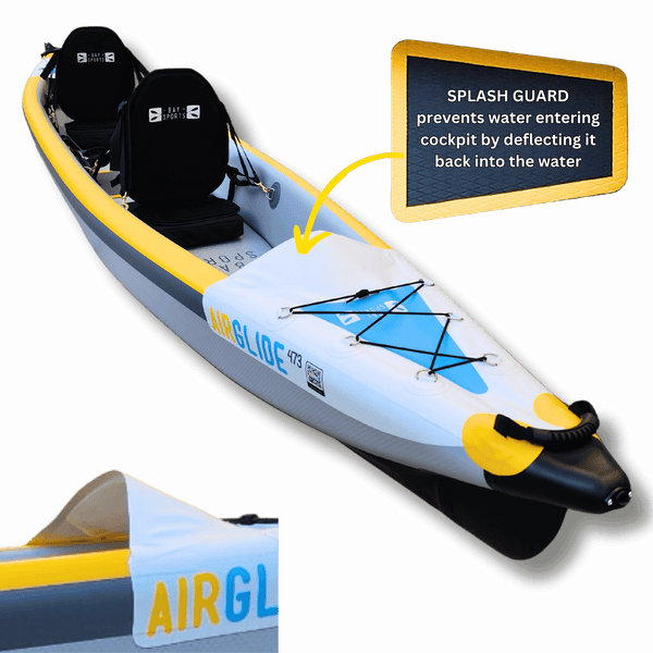 Air Glide 473 tandem inflatable kayak with splash guard 