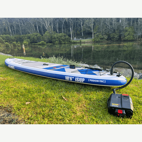 Titan V2 Electric Pump inflating 10'6 Explore Inflatable Stand Up Paddle Board