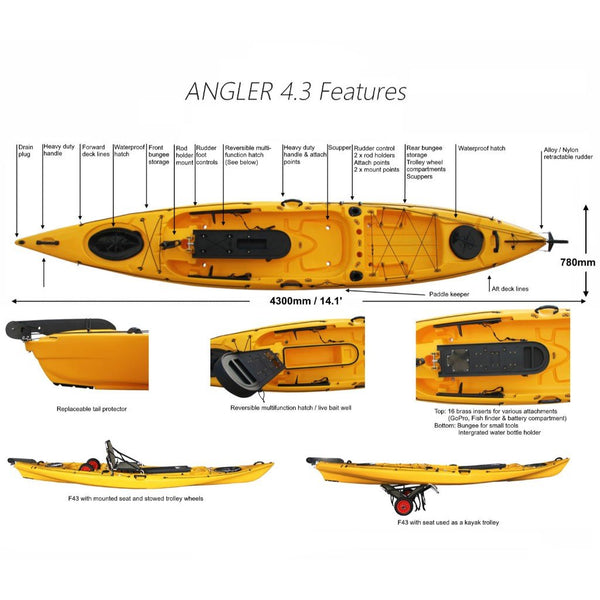 Angler Pro XL -  4.3m Fishing Kayak with Live Bait Well