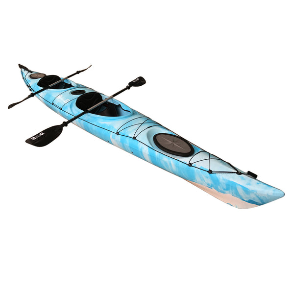 Bay Sports Hug Sit In 2-Person Double Touring Sea Kayak White Blue Side Angle