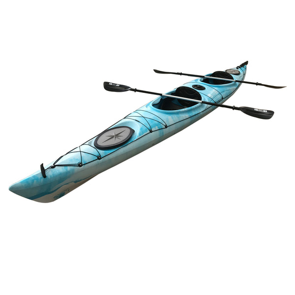 Bay Sports Hug Sit In 2-Person Double Touring Sea Kayak White Blue Side Angle