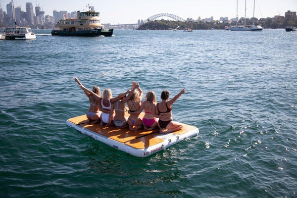 Bay Sports wood look air pontoon on sydney harboard