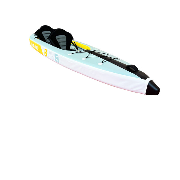 Air Glide Advance 426 tandem drop stitch inflatable kayak yellow/blue deck front view