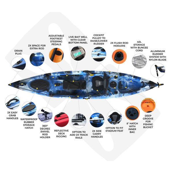 Angler Pro 4m Sit on Top Fishing Kayak Blue White Black