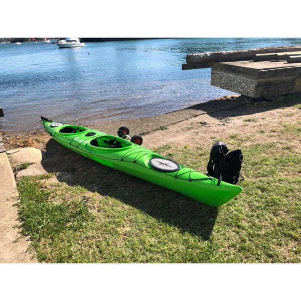 Hug Double Tandem Sit In 5.1m Touring Kayak Bay sports in green on beach