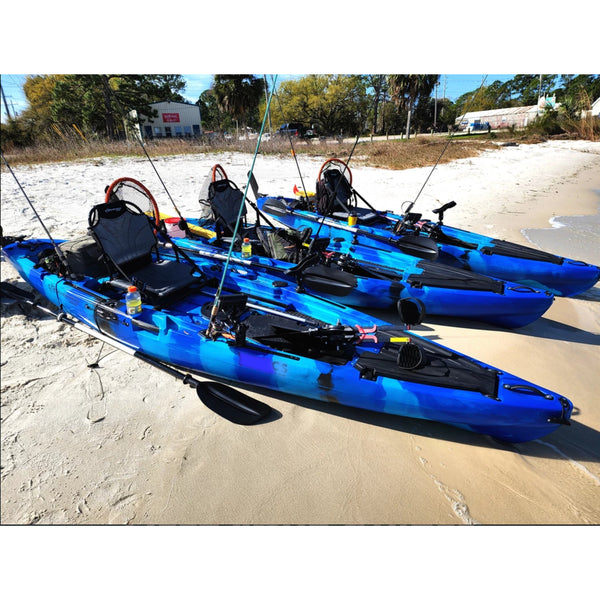 3.6m pedal pro fish kayak on beach