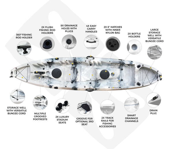 Nereus Pro - 3.7m Sit On Top Tandem Fishing Kayak