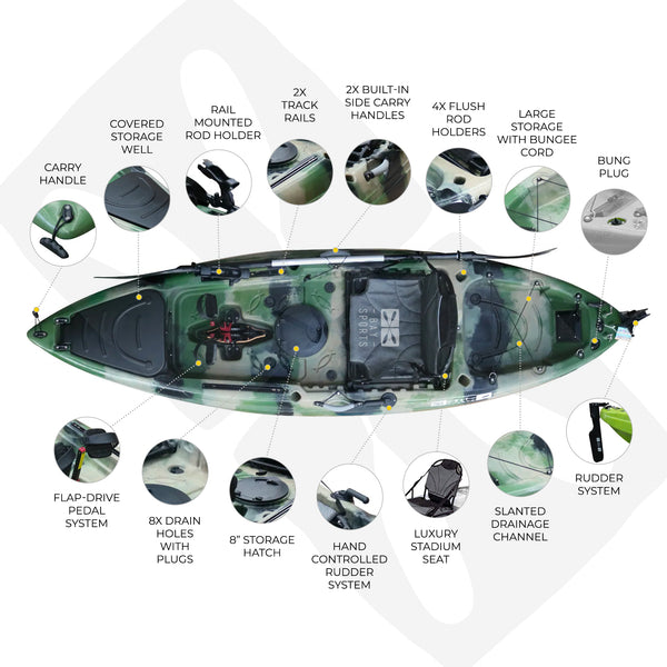 Pedal Pro Fish - 2.9m Flap-Powered Fishing Kayak