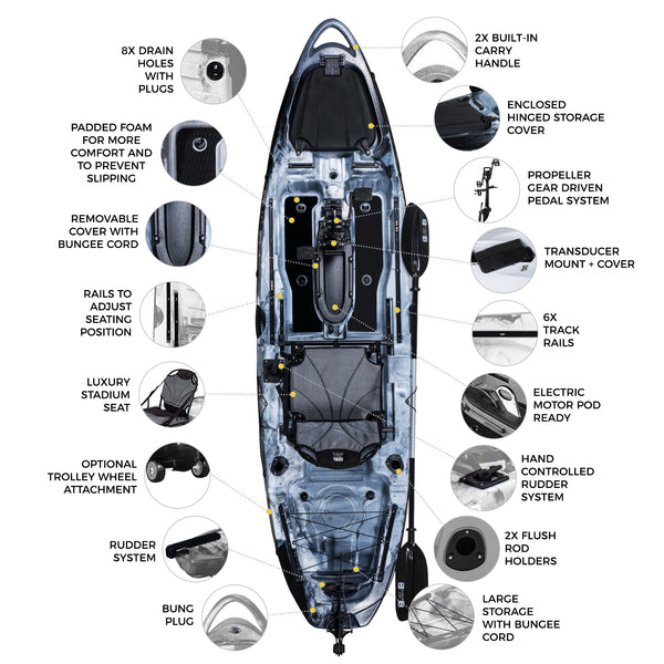 Pedal Pro Fish - 3.2m Pedal-Powered Fishing Kayak - Key Features