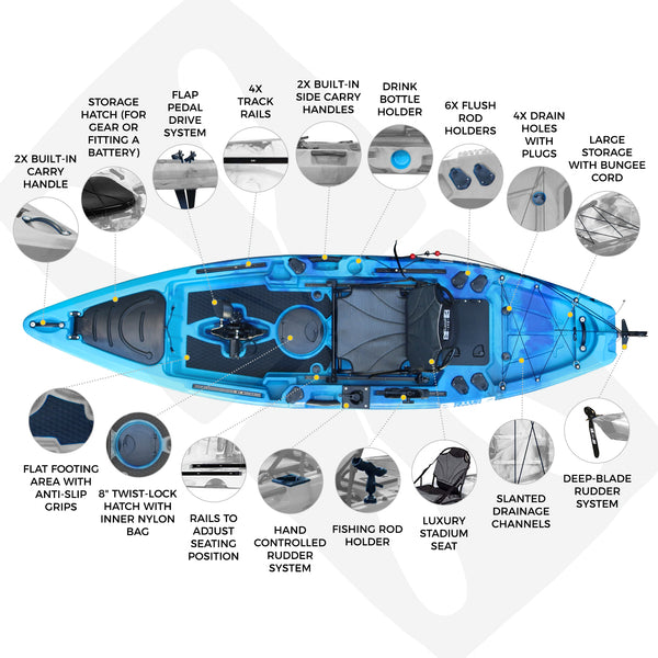 Pedal Pro Fish - 3.4m Flap-Powered Fishing Kayak