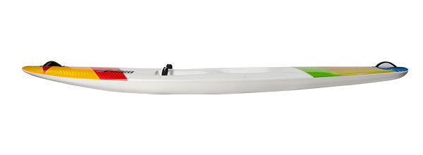 side view of a Pullen MK2 Surf Ski with colorful design