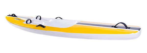 Yellow and white 3.0 wave ski with front and back handles and standard foot straps